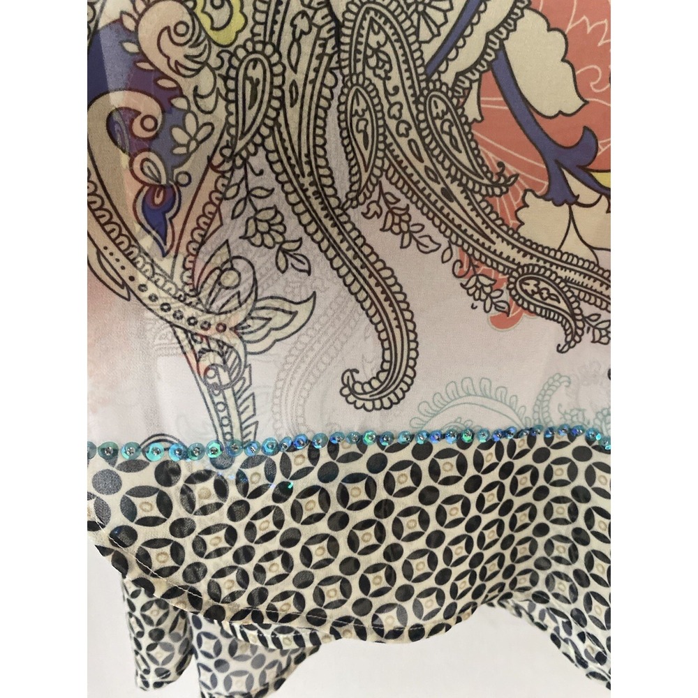 Soft Surroundings Muse Printed Kimono‎ Small Sheer Pastels Sequined 3/4 Sleeve S - Picture 5 of 7